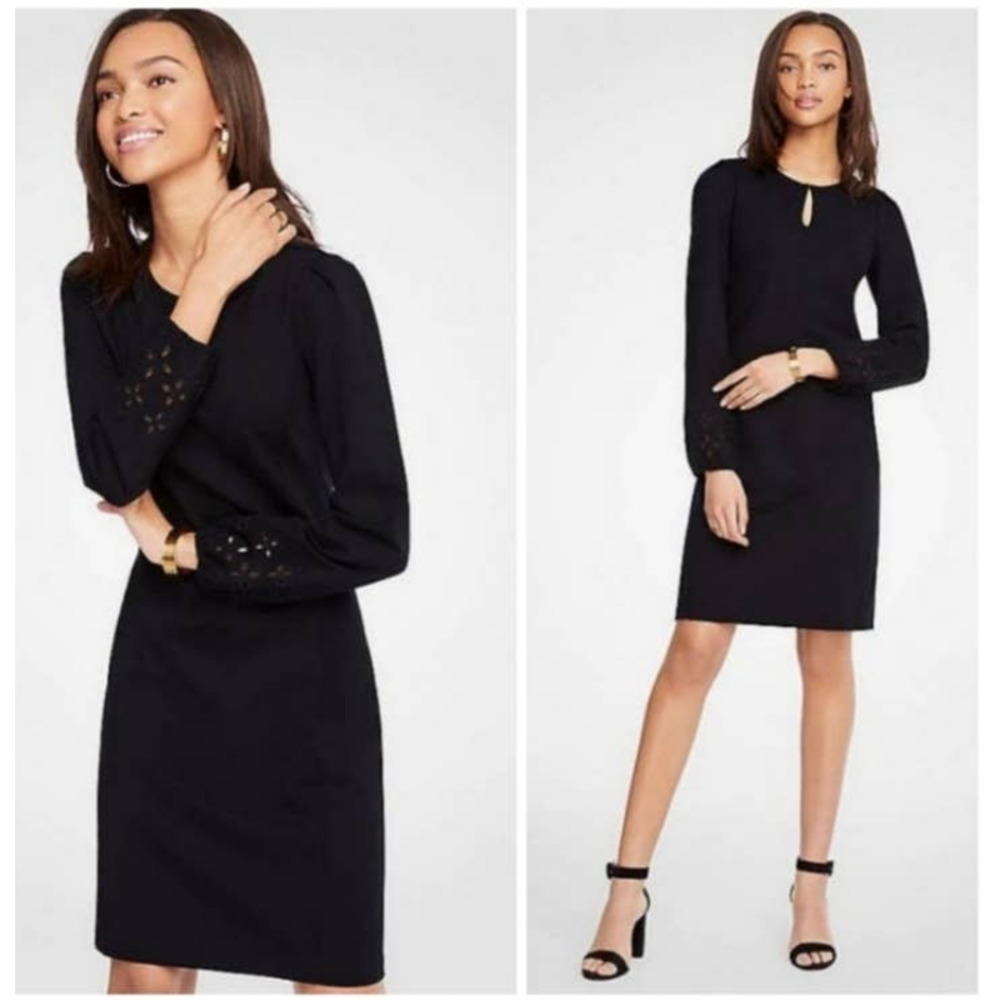 LOFT Black Long-Sleeve Keyhole Shift Dress